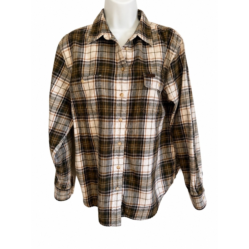 Lauren Ralph Lauren Brown Beige Plaid Flannel Button Down Shirt Womens Large